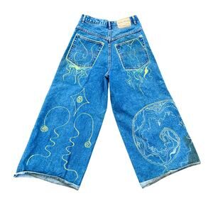 Vintage 90's BullHead Sasquatch MEGA BAGGY Blue Jeans Handrawn 30x32